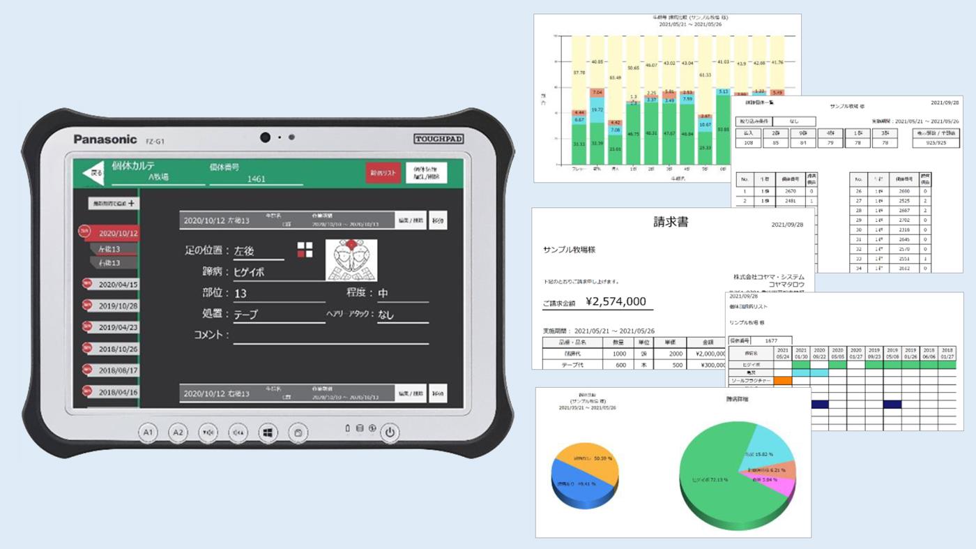 削レポ専用端末（左）で作業報告やカルテづくりも簡単