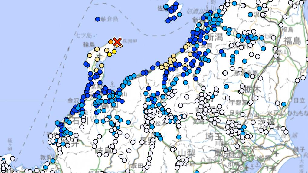 3日早朝に能登半島で震度5強を観測（気象庁HPより）